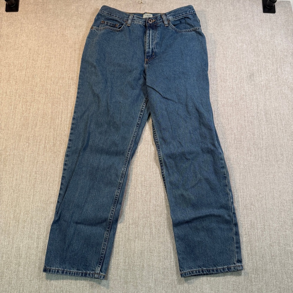 LL Bean Womens 12P Straight Leg Jeans Medium Wash Blue Denim 100% Cotton 0YQ92